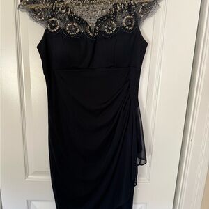 Elegant navy Dress with Beaded Detail and ruching